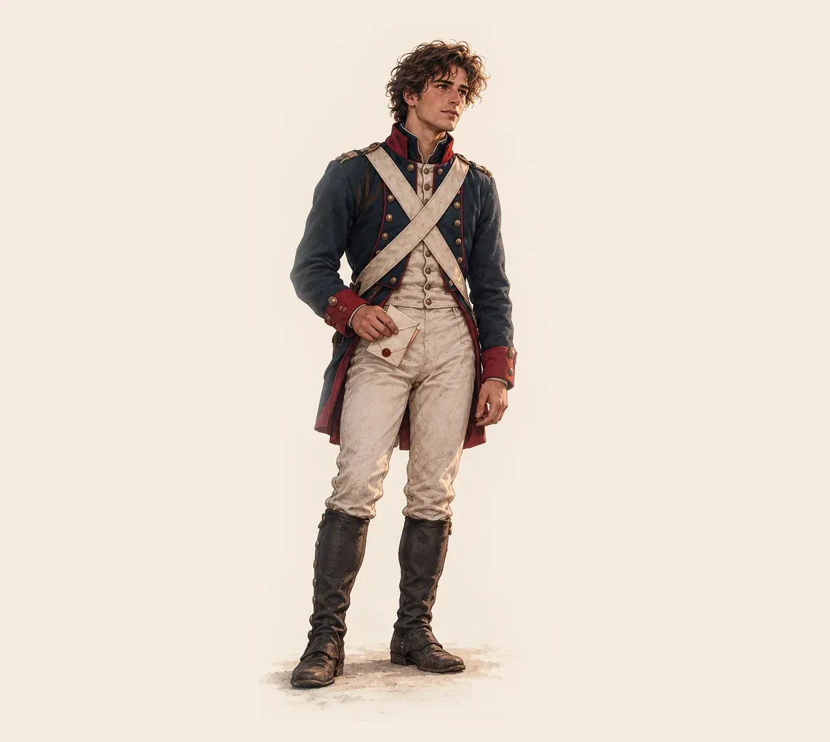 Émile, personnage officiel de Waterloo en uniforme français